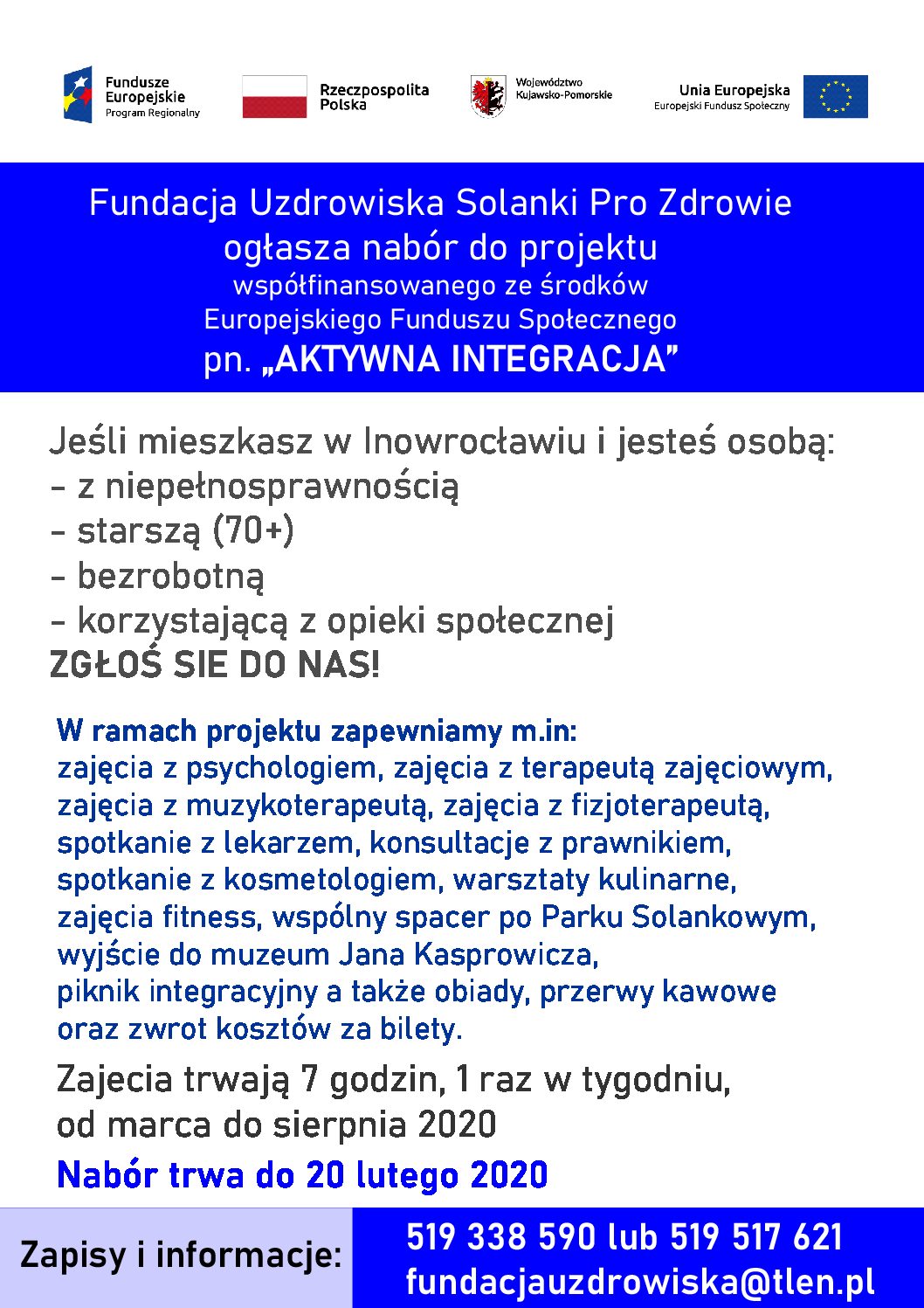 “AKTYWNA INTEGRACJA” realizowane przez&nbsp;FUNDACJA UZDROWISKA SOLANKI PRO ZDROWIE