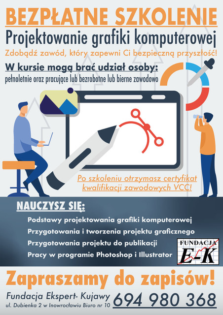Kurs „Prowadzenie obsługi biura” oraz&nbsp;„Projektowanie Grafiki Komputerowej” w&nbsp;Fundacji Ekspert-Kujawy w&nbsp;Inowrocławiu