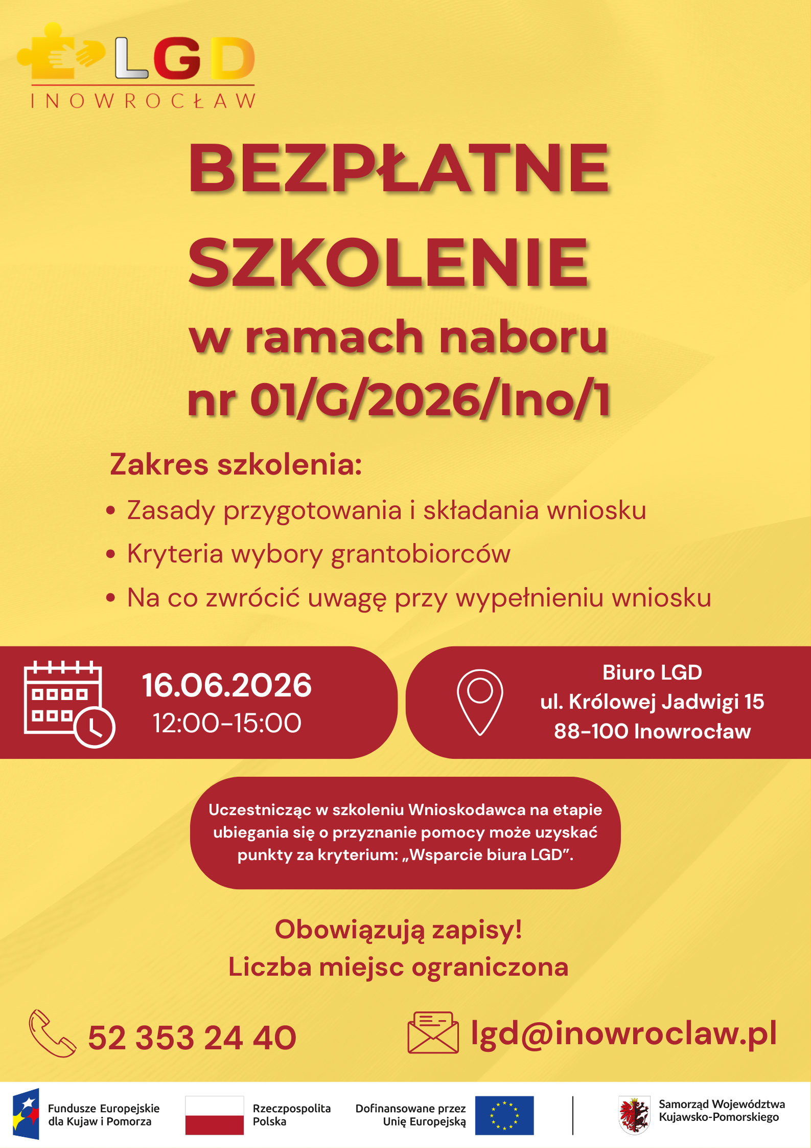 Bezpłatne szkolenie w&nbsp;ramach naboru wniosków Nr&nbsp;01/G/2026/Ino/1